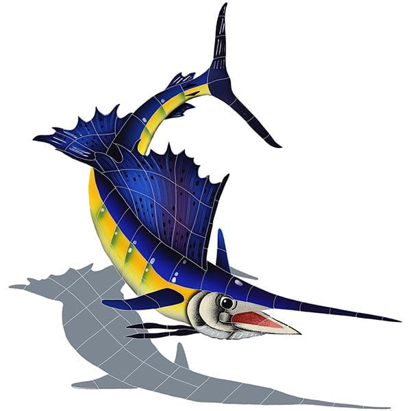 Sailfish Right with Shadow 32x22 Porcelain Mosaics Pool Tile Ocean Pool Mosaics