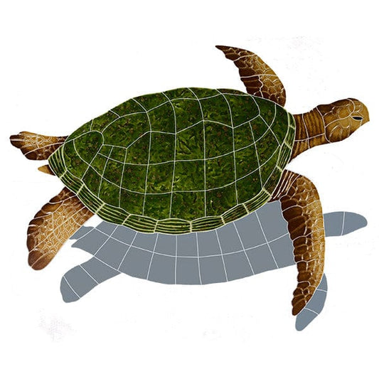 Sea Turtle with Shadow Natural 24x30 Porcelain Mosaics Pool Tile Ocean Pool Mosaics