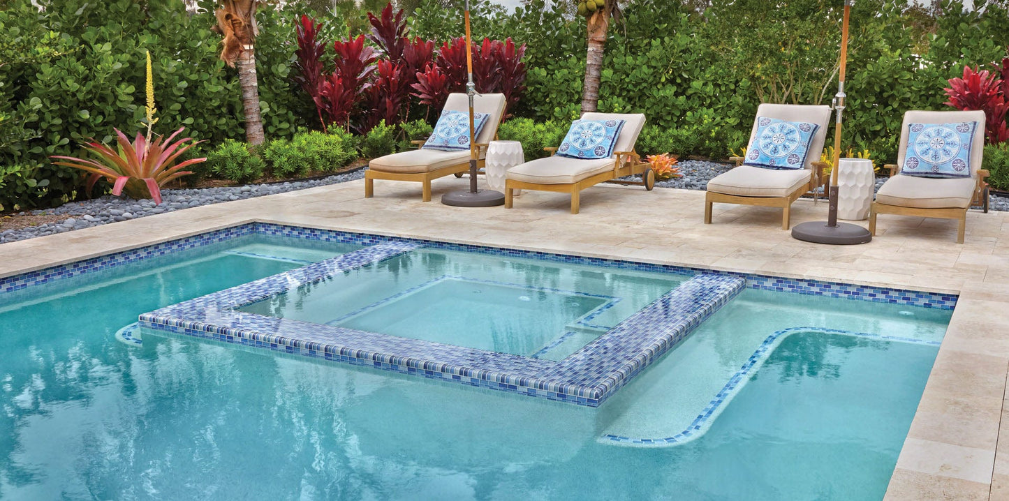 Crystal Trim Turquoise Cobalt Blue Blend Glass Tile Ocean Pool Mosaics