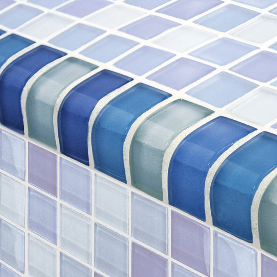 Crystal Trim Turquoise Cobalt Blue Blend Glass Tile Ocean Pool Mosaics