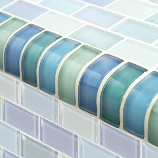Crystal Trim Turquoise Blue Blend Glass Tile Ocean Pool Mosaics