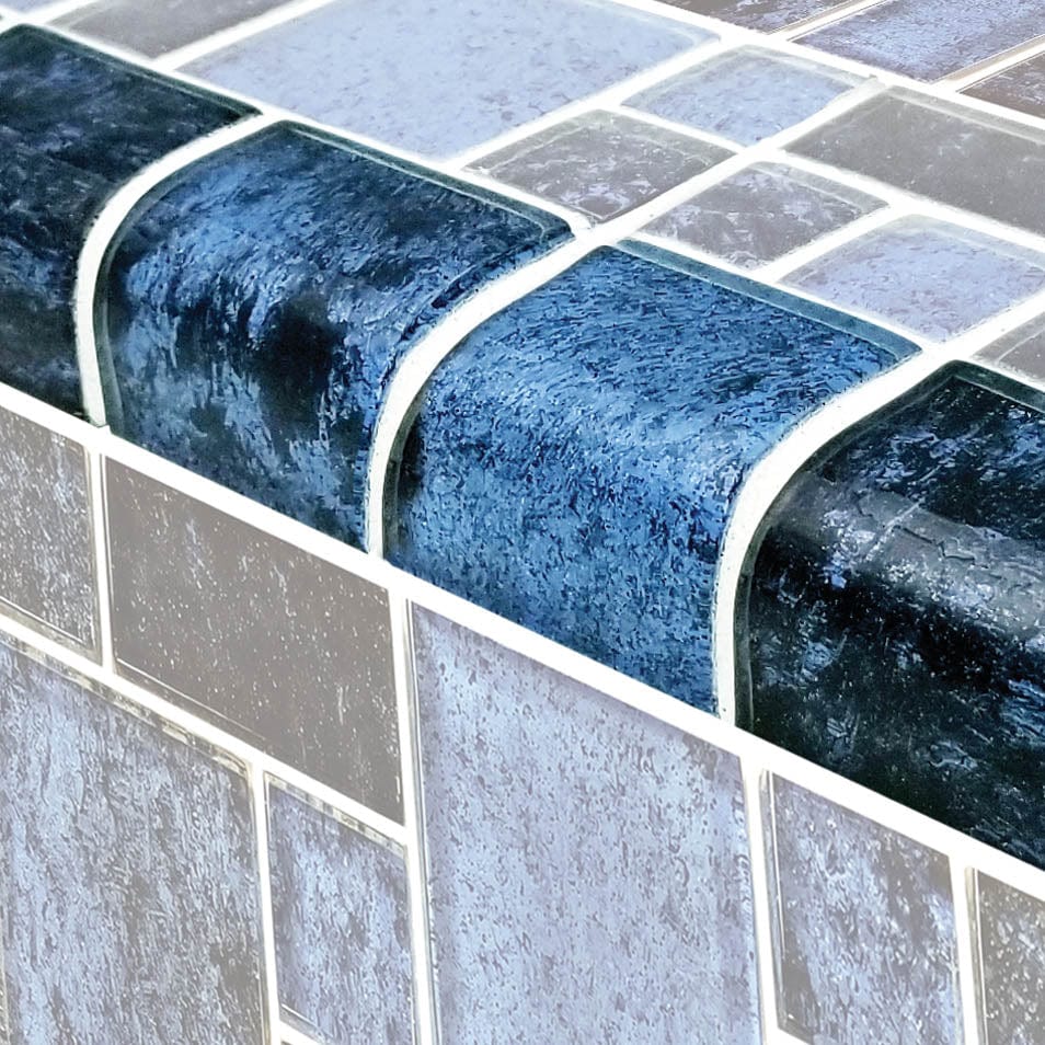 Nightfall Trim  Azure Black Glossy Glass Tile Ocean Pool Mosaics