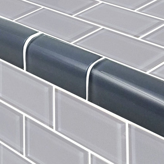 Subway Trim Blue Gray Glossy Glass Tile Ocean Pool Mosaics
