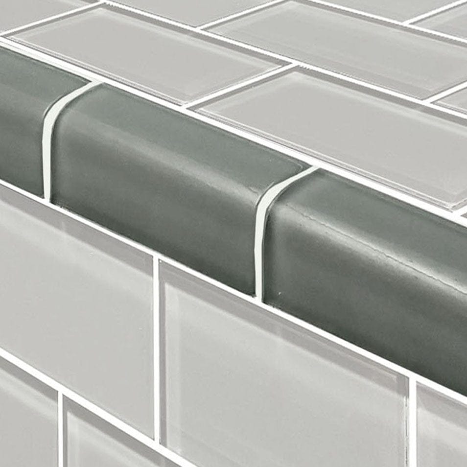 Subway Trim Gray Glossy Glass Tile Ocean Pool Mosaics