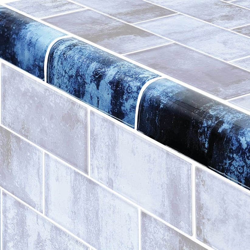 Subway Trim Shadow Blue Glossy Glass Tile | Oasis Tile