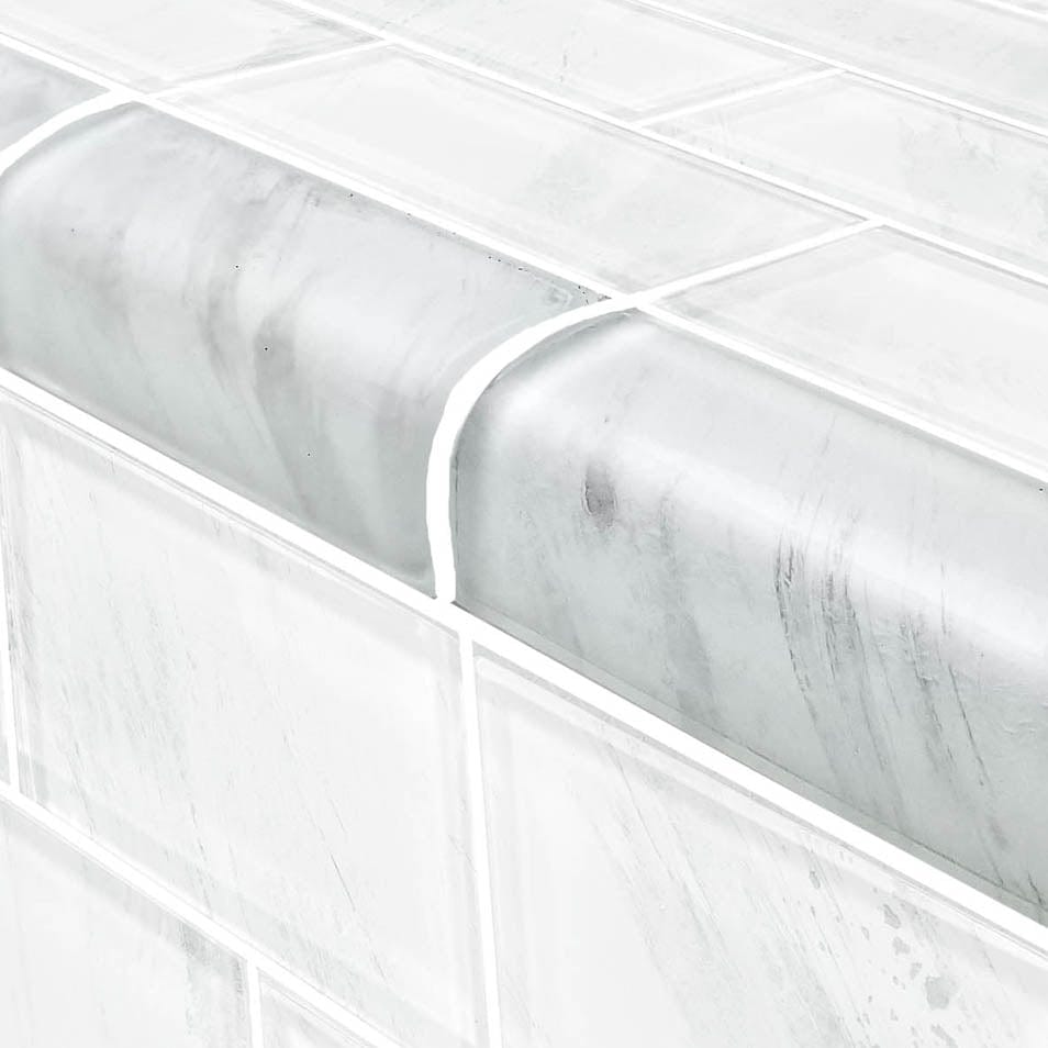 Subway Trim Stratus White Glossy Glass Tile Ocean Pool Mosaics