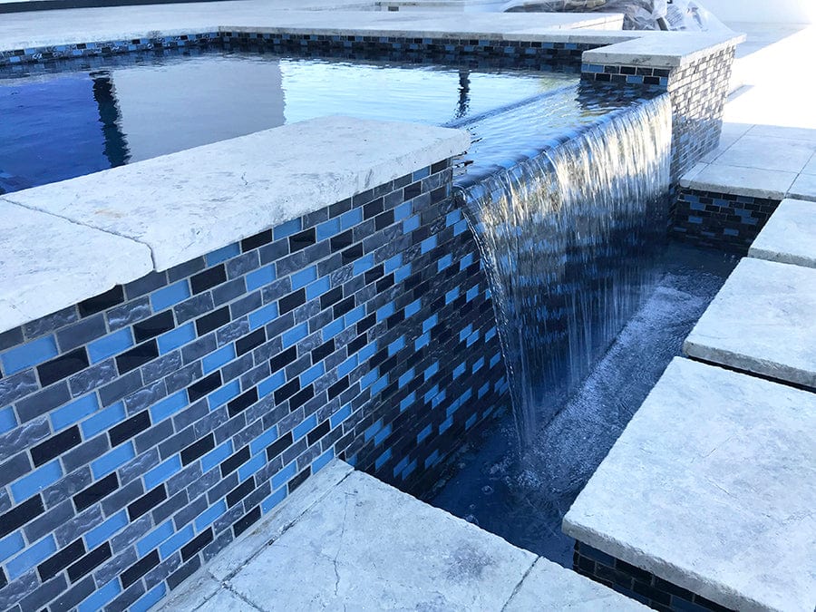 Titanium Trim Blue Blend 1x2 Glossy Glass Tile Ocean Pool Mosaics