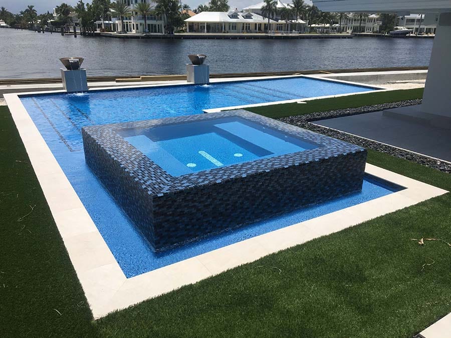 Titanium Trim Blue Blend 1x2 Glossy Glass Tile Ocean Pool Mosaics