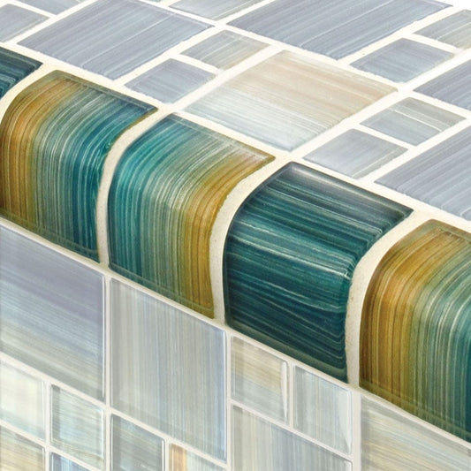 Watercolors Trim Aqua Blend 2x2 Glossy Glass Tile Ocean Pool Mosaics