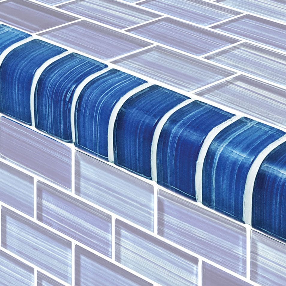 Watercolors Trim Caribbean Blue Blend 1x2 Glossy Glass Tile Ocean Pool Mosaics