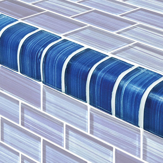 Watercolors Trim Caribbean Blue Blend 1x2 Glossy Glass Tile Ocean Pool Mosaics