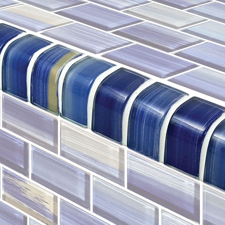 Watercolors Trim Blue Blend 1x2 Glossy Glass Tile Ocean Pool Mosaics