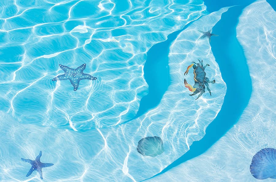 Starfish 10" Blue Porcelain Mosaics Pool Tile Ocean Pool Mosaics