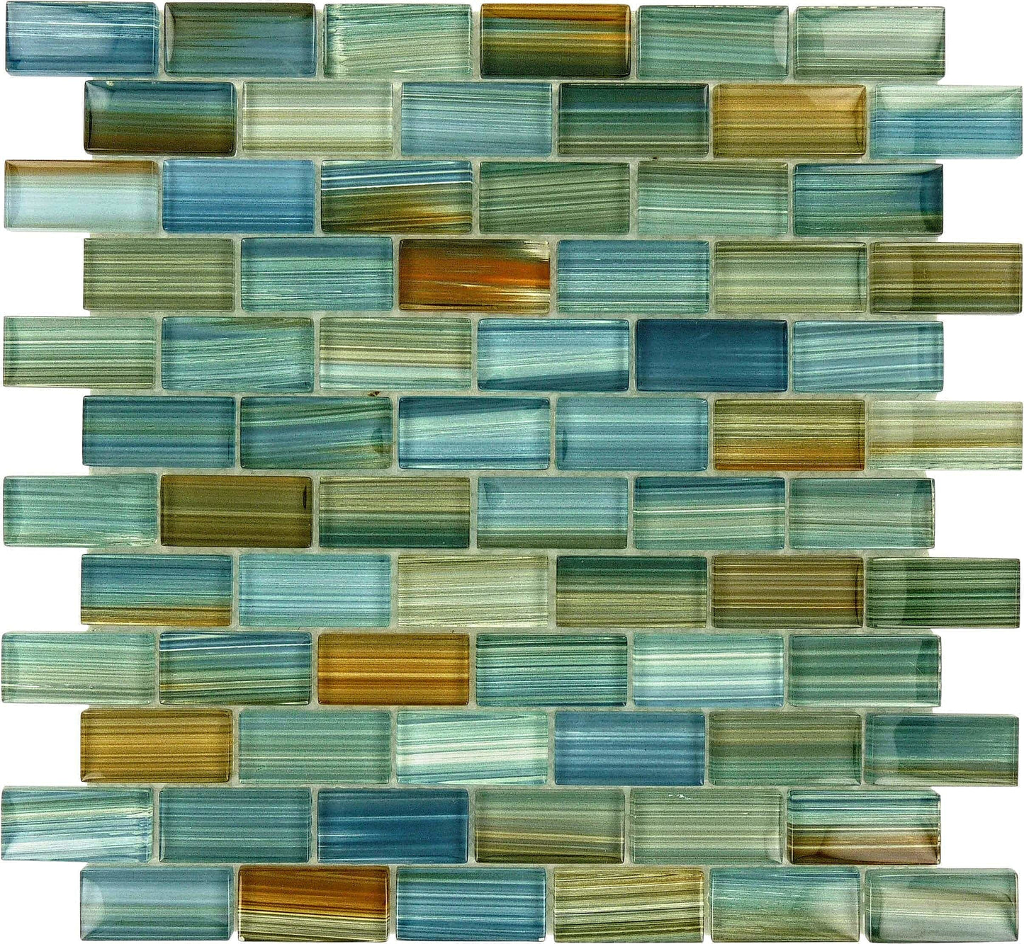 Watercolors Aqua 1x2 Glossy Glass Tile Ocean Pool Mosaics