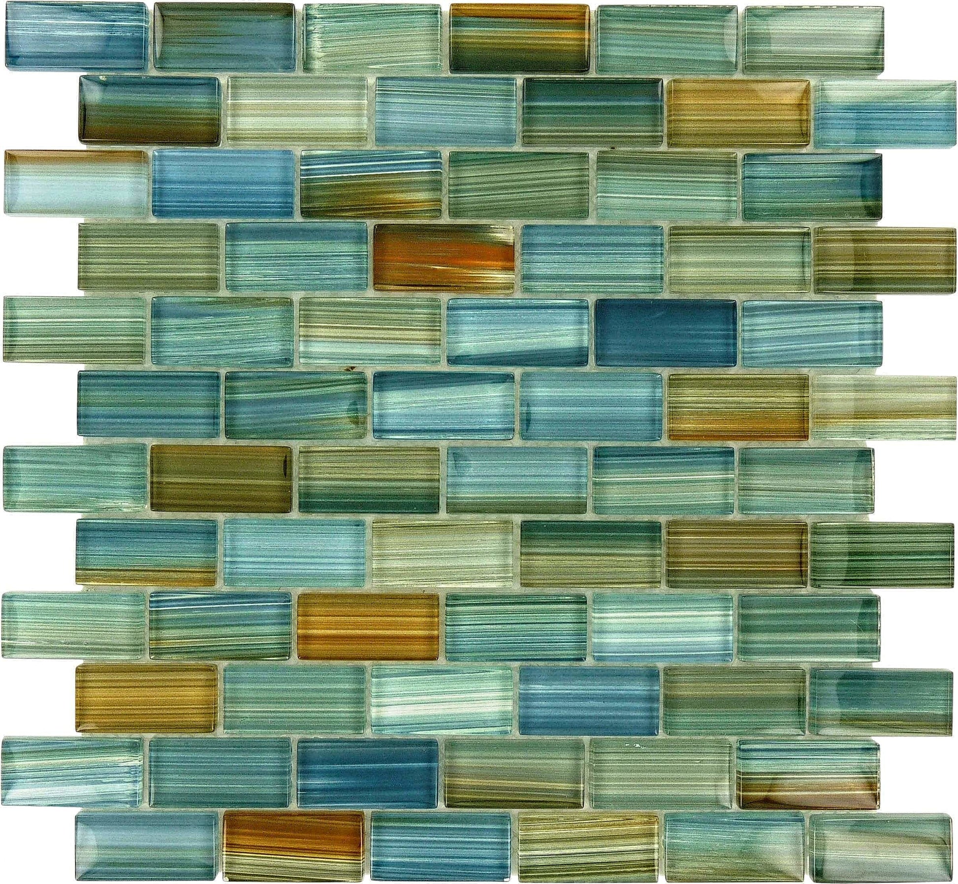 Watercolors Aqua 1x2 Glossy Glass Tile Ocean Pool Mosaics
