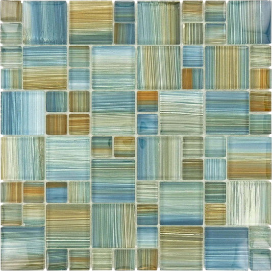 Watercolors Spa Unique Shapes Aqua Glossy Glass Tile Ocean Pool Mosaics
