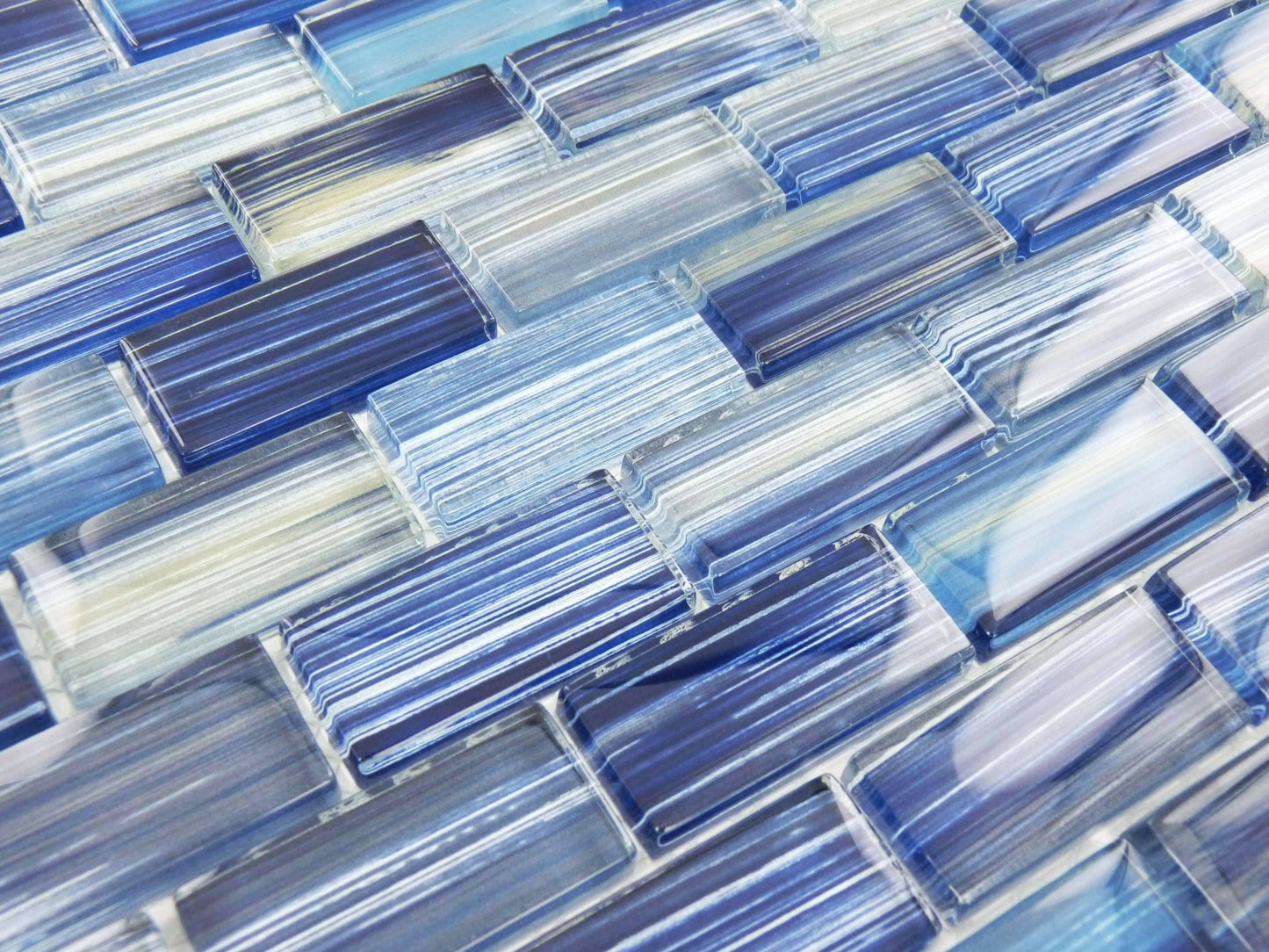 Watercolors Blue 1x2 Glossy Glass Tile Ocean Pool Mosaics
