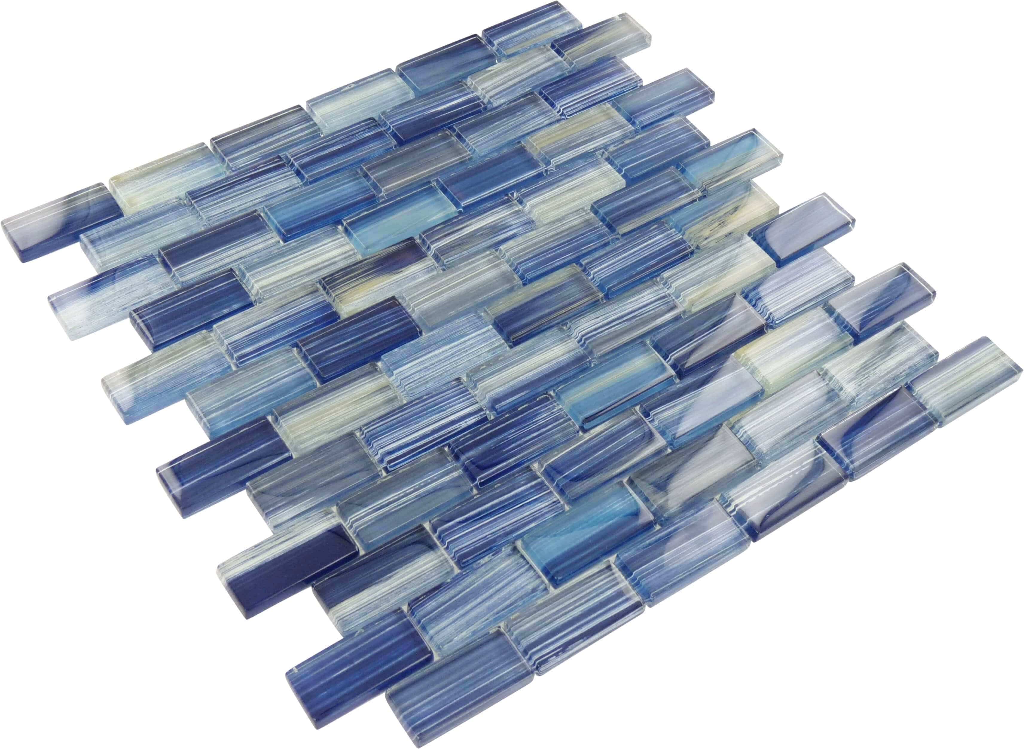 Watercolors Blue 1x2 Glossy Glass Tile Ocean Pool Mosaics