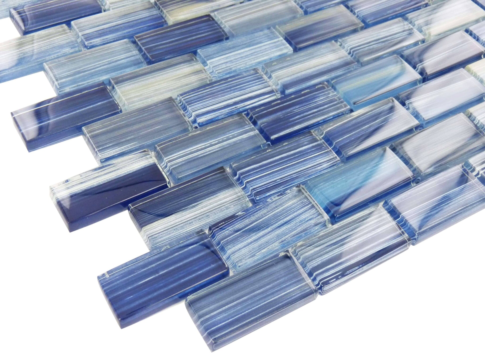 Watercolors Blue 1x2 Glossy Glass Tile Ocean Pool Mosaics