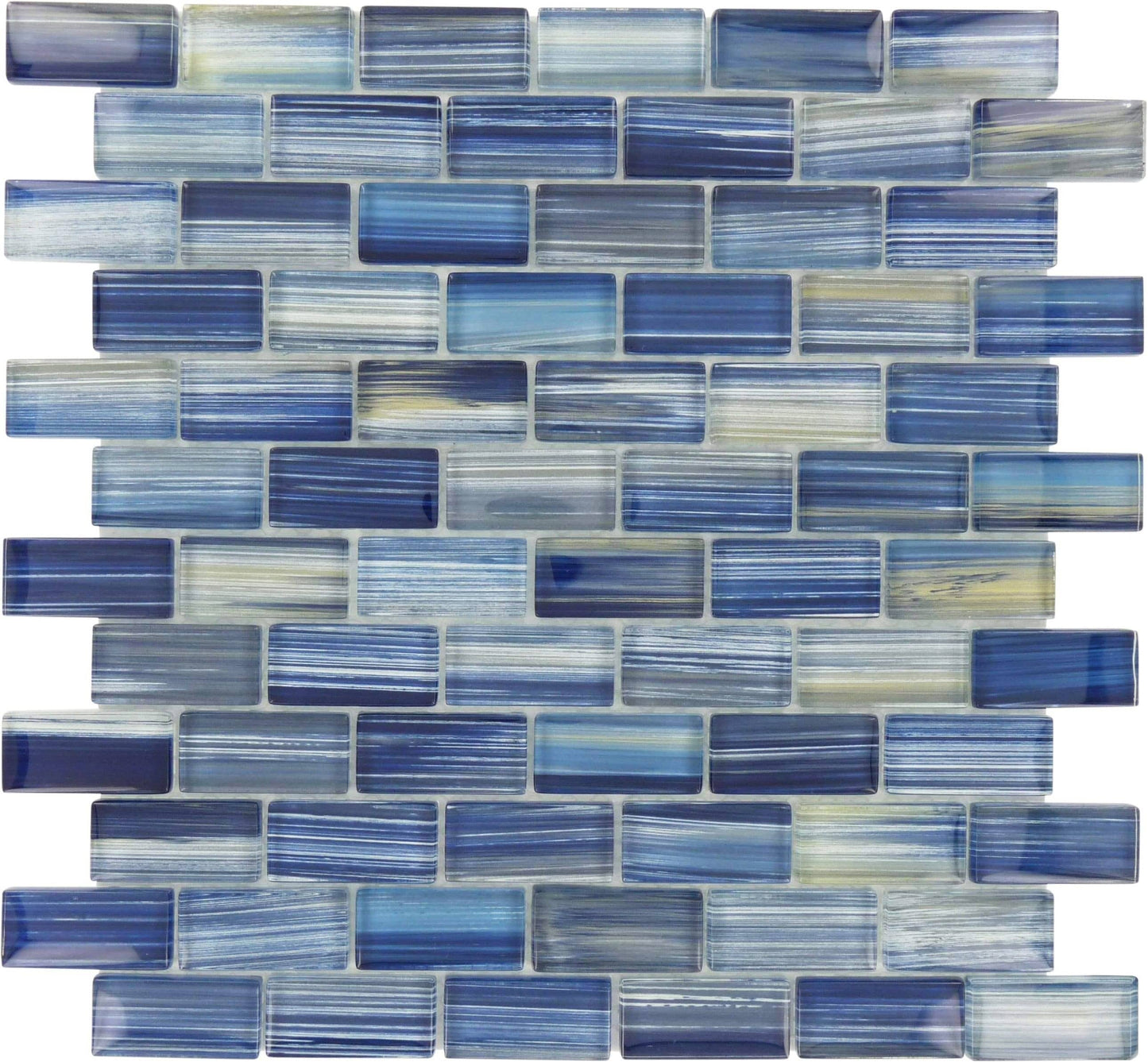 Watercolors Blue 1x2 Glossy Glass Tile Ocean Pool Mosaics