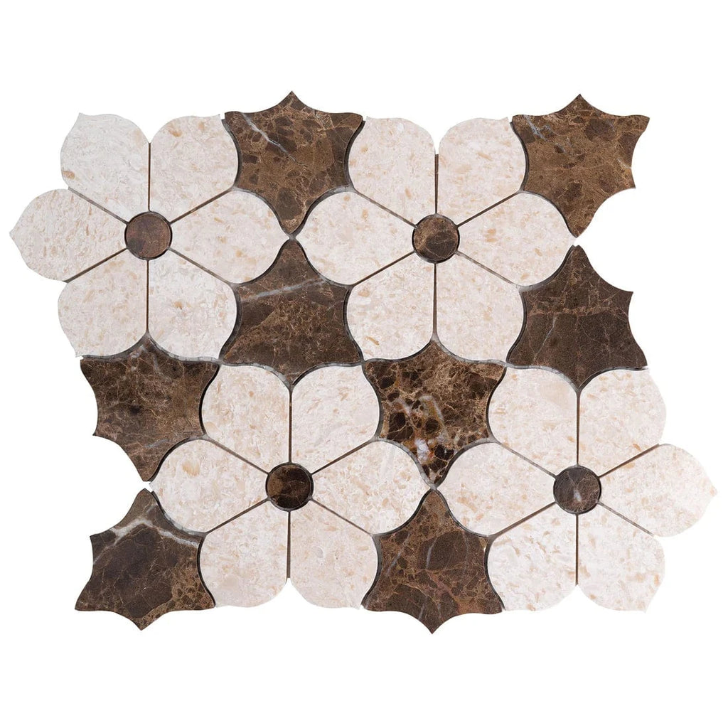 Petal Marble Emperador Dark & Beige Mosaic Stone Tile | Oasis Tile