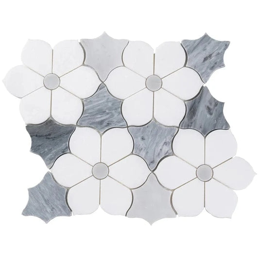 Petal Marble White Thassos & Grey Mosaic Stone Tile Pacific Tile