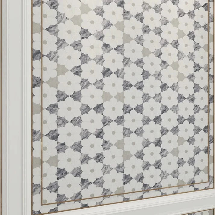 Petal Marble White Thassos & Grey Mosaic Stone Tile Pacific Tile