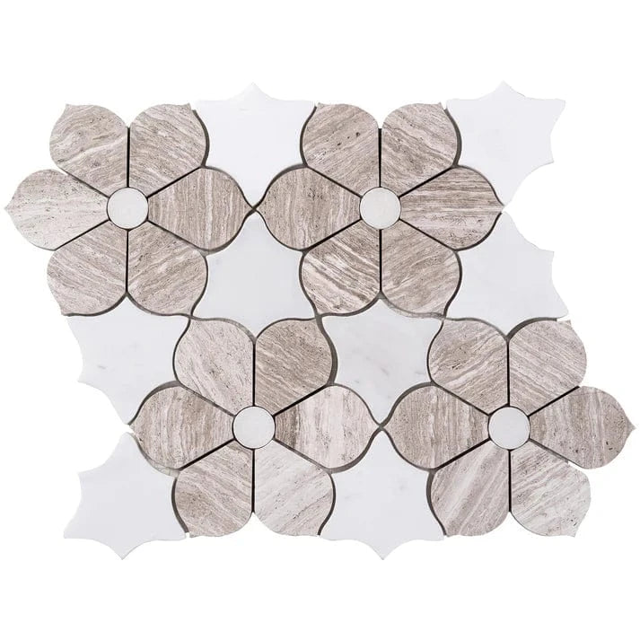 Petal Marble Wooden Beige & White Mosaic Stone Tile Pacific Tile