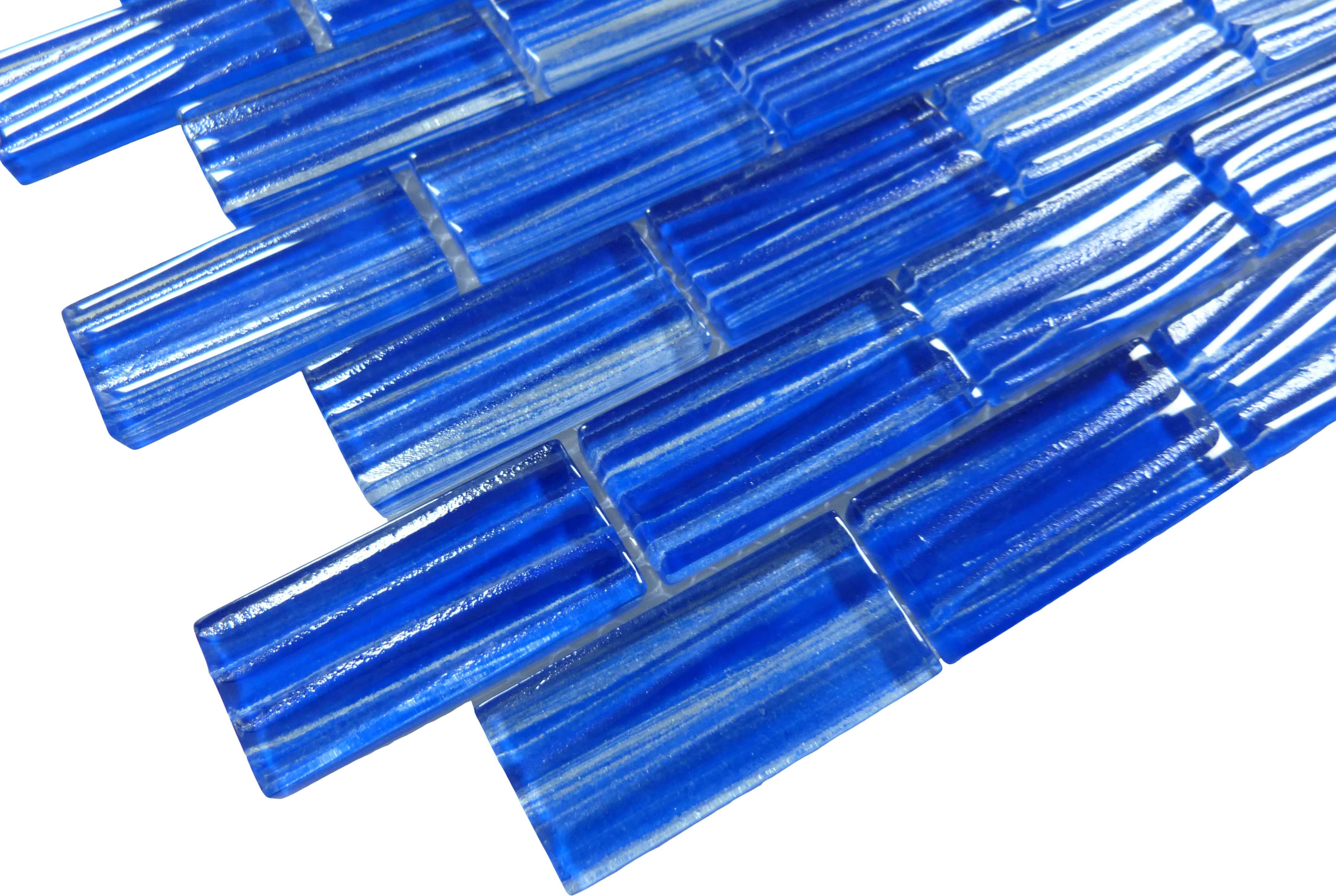 Barbados Electric Blue Wave 1x2 Glossy Glass Tile Quest