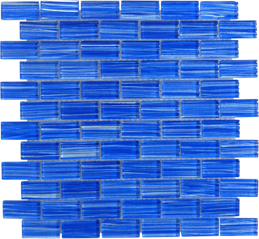 Barbados Electric Blue Wave 1x2 Glossy Glass Tile Quest