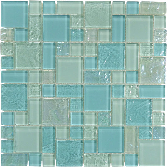 Harmony Aqua Mix Square Glass Tile Quest