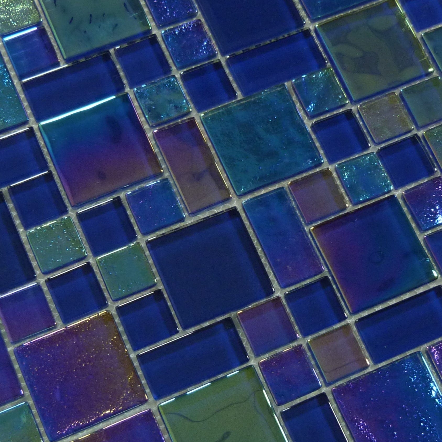 Heaven Dark Blue Square Glossy and Iridescent Glass Tile Quest