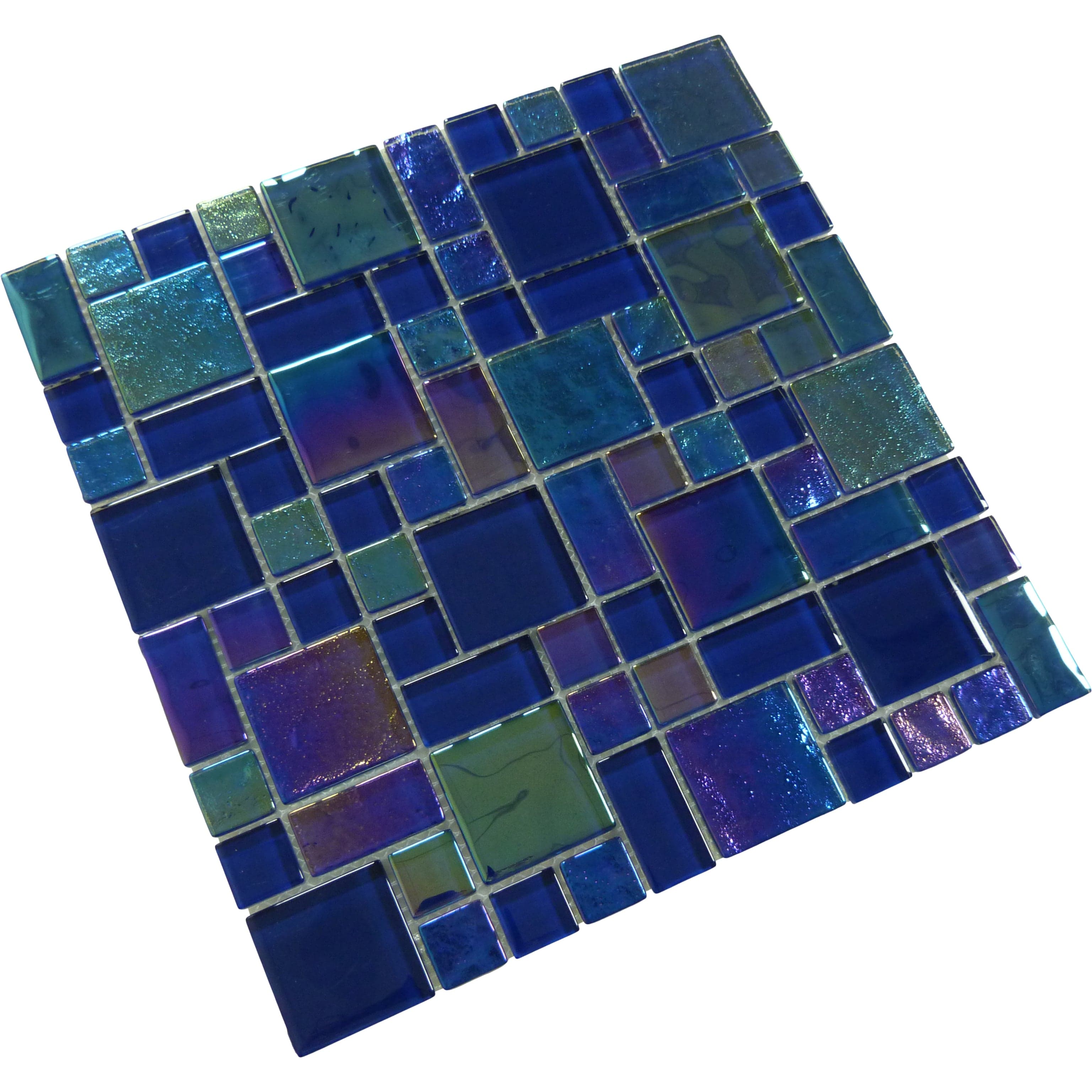 Heaven Dark Blue Square Glossy and Iridescent Glass Tile Quest