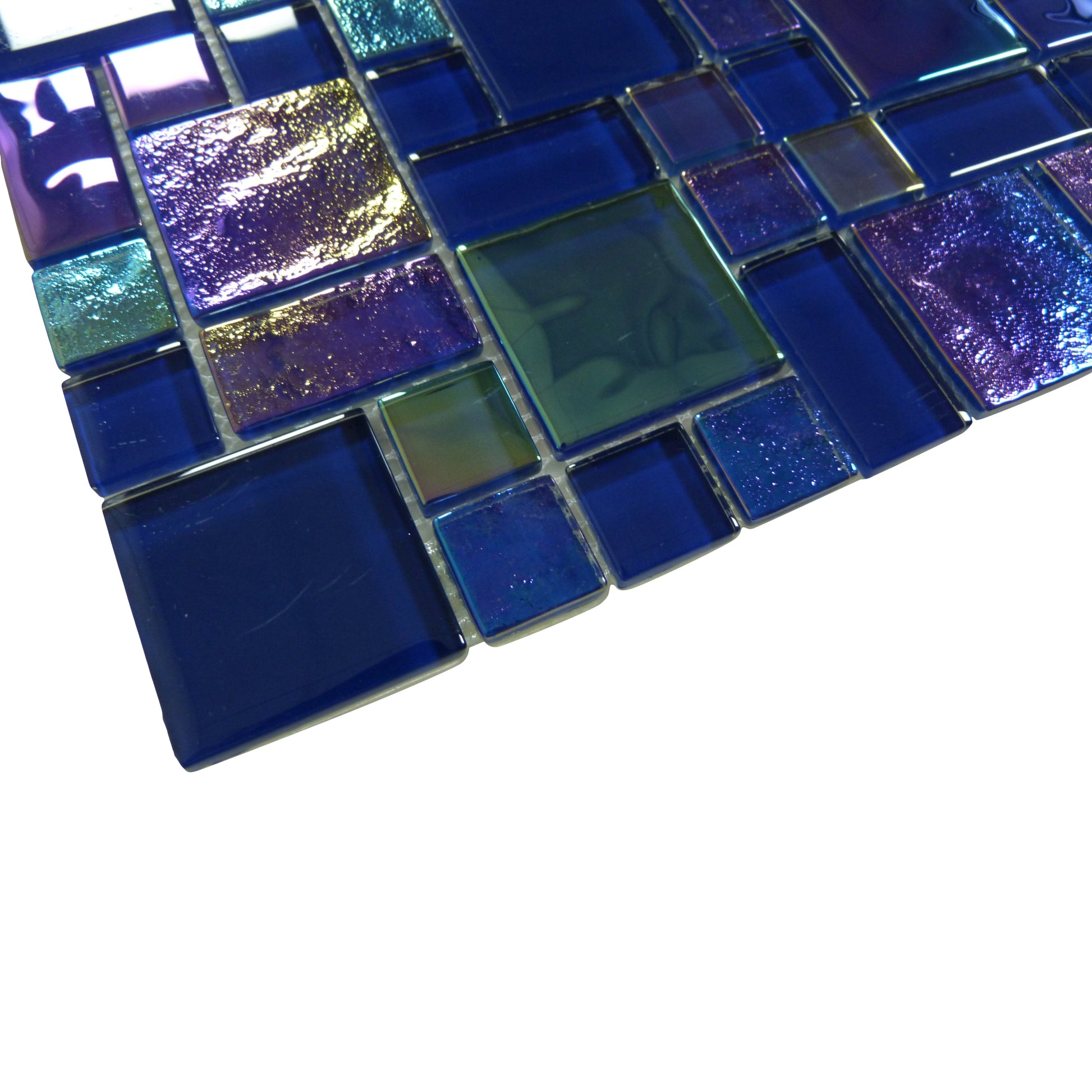 Heaven Dark Blue Square Glossy and Iridescent Glass Tile Quest