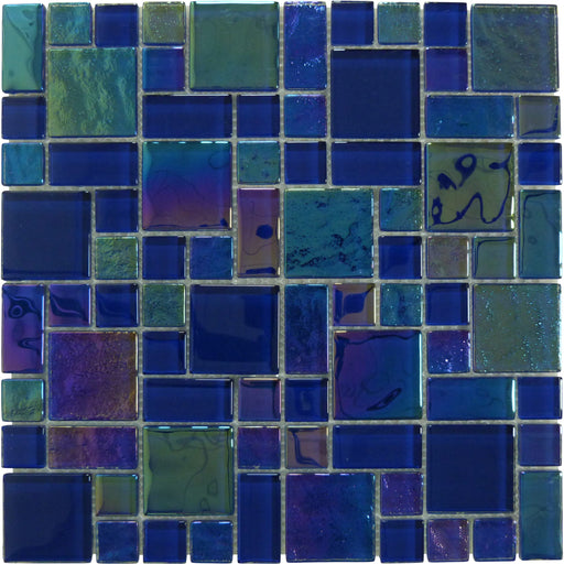 Heaven Dark Blue Square Glossy and Iridescent Glass Tile Quest