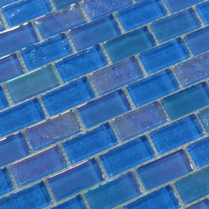 Heaven Turquoise 1x2 Glossy and Iridescent Glass Tile Quest