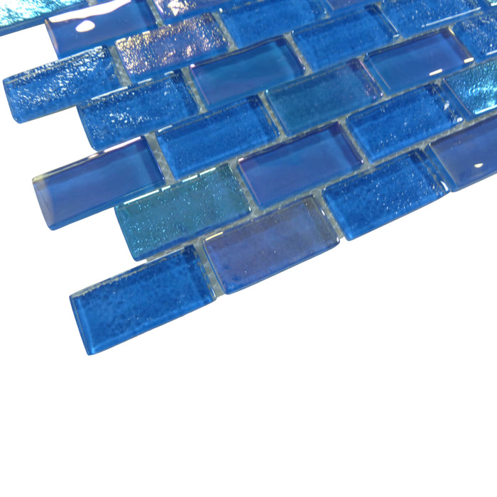 Heaven Turquoise 1x2 Glossy and Iridescent Glass Tile Quest