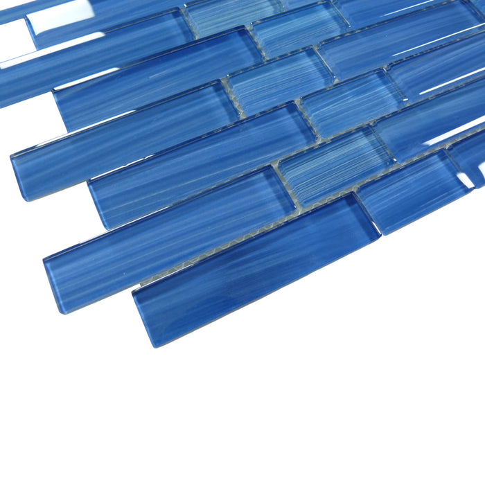 Horizon Blue Linear Glossy Glass Tile Quest