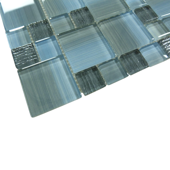 Horizon Grey Square Glossy Glass Tile Quest