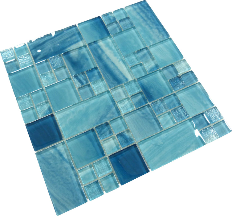 Ocean Sky Blue Square Glossy Glass Tile Quest