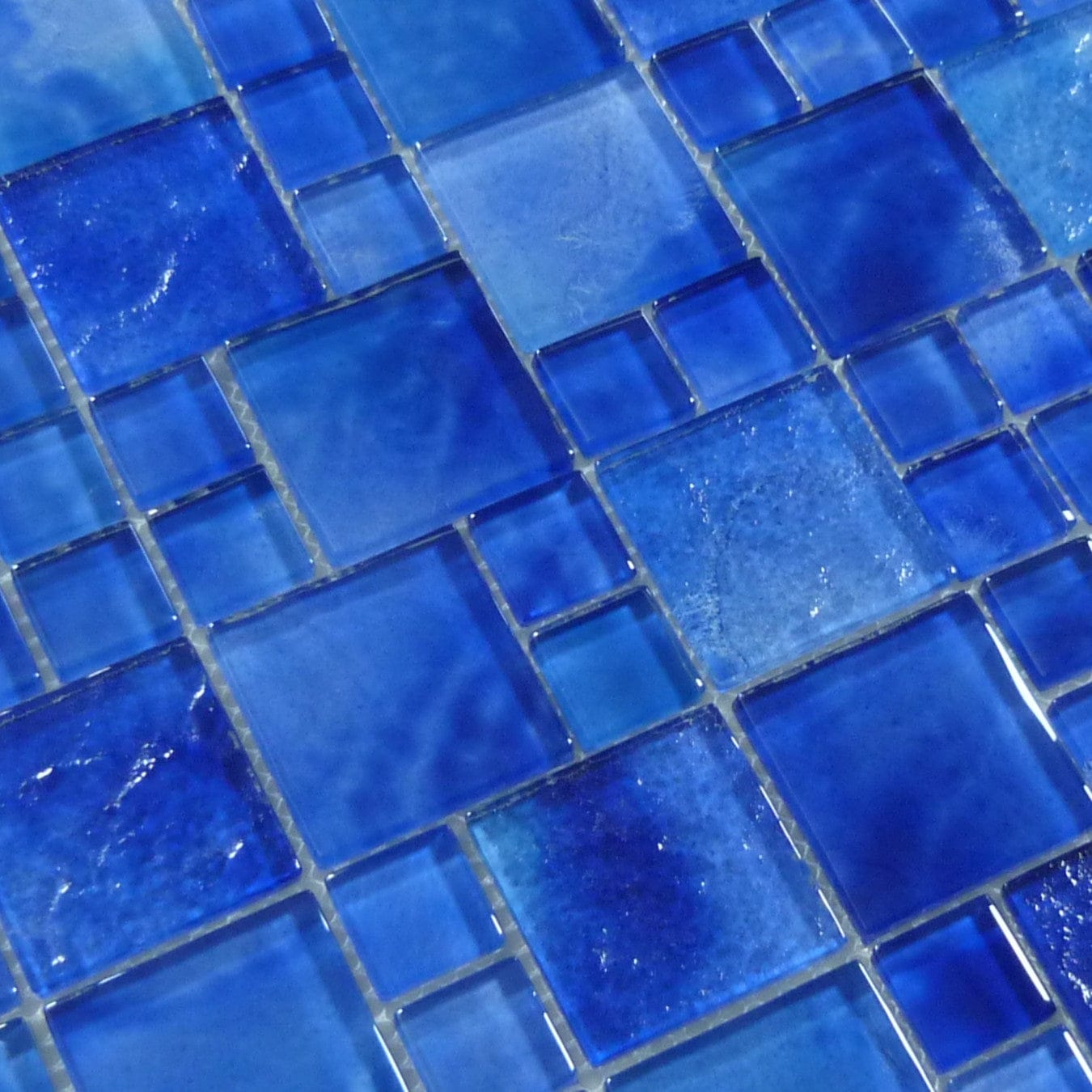Santorini Electric Blue Mix Squares Glossy Glass Tile Quest