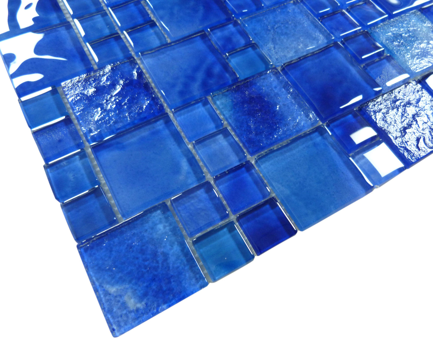 Santorini Electric Blue Mix Squares Glossy Glass Tile Quest
