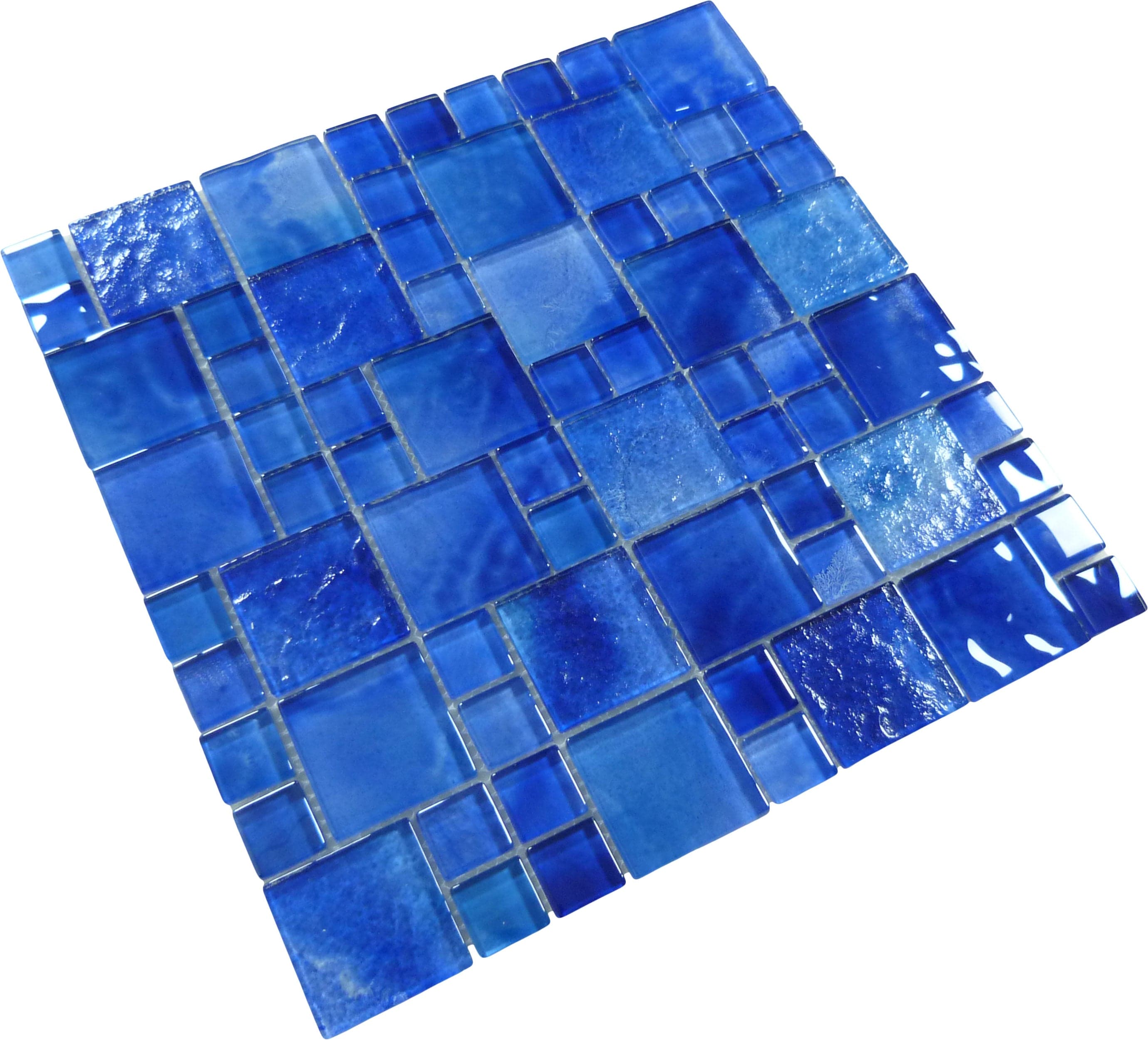 Santorini Electric Blue Mix Squares Glossy Glass Tile Quest