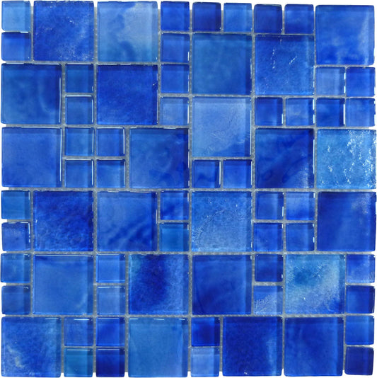 Santorini Electric Blue Mix Squares Glossy Glass Tile Quest