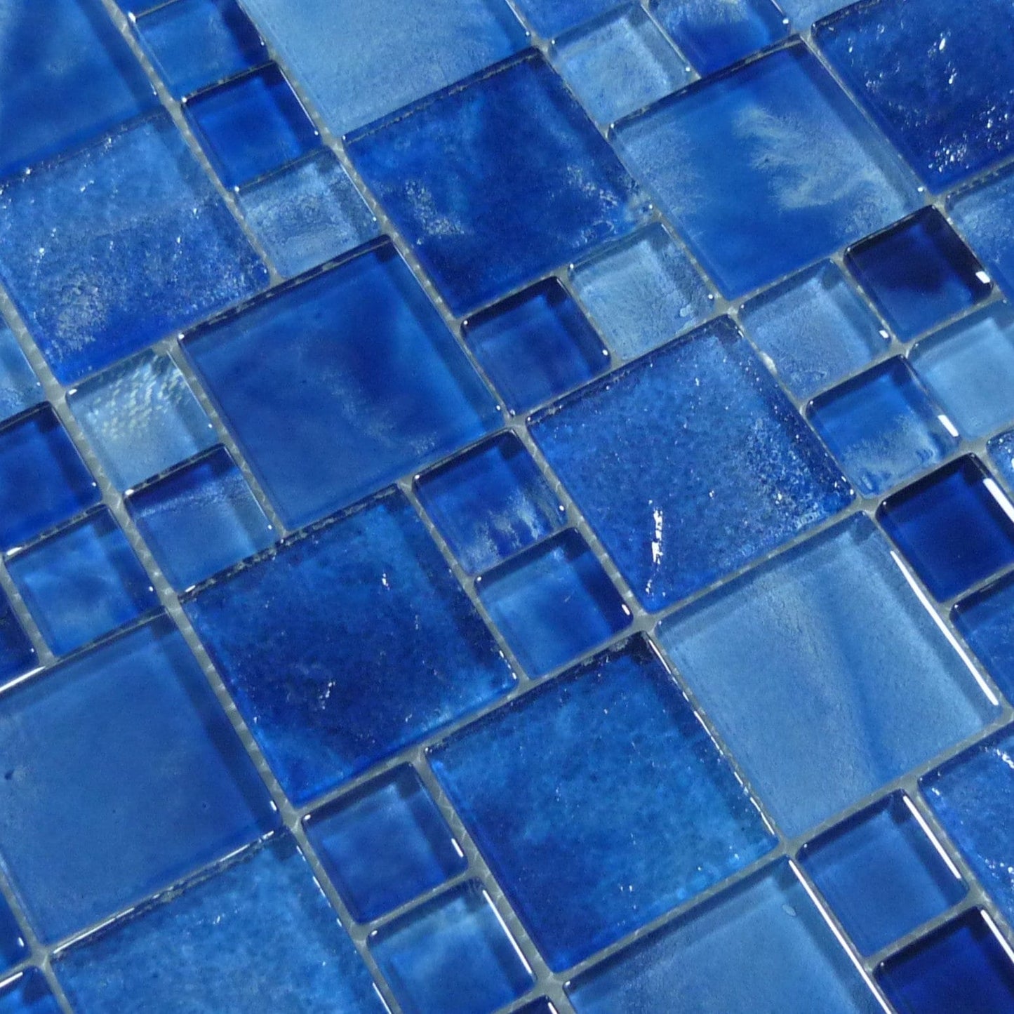 Santorini Midnight Blue Mix Squares Glossy Glass Tile Quest