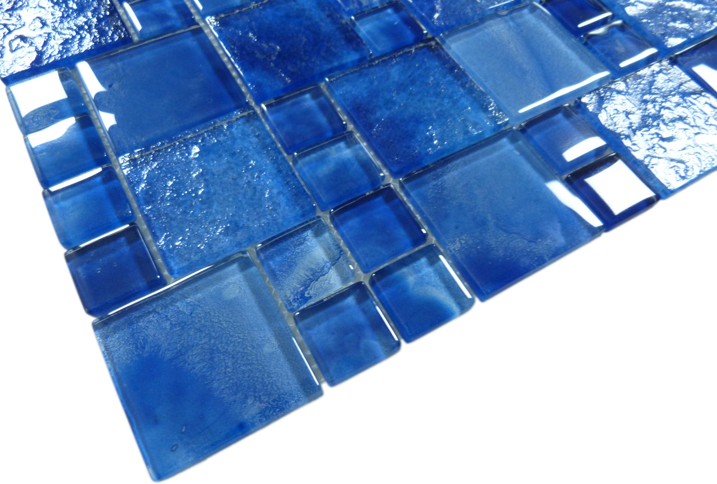 Santorini Midnight Blue Mix Squares Glossy Glass Tile Quest