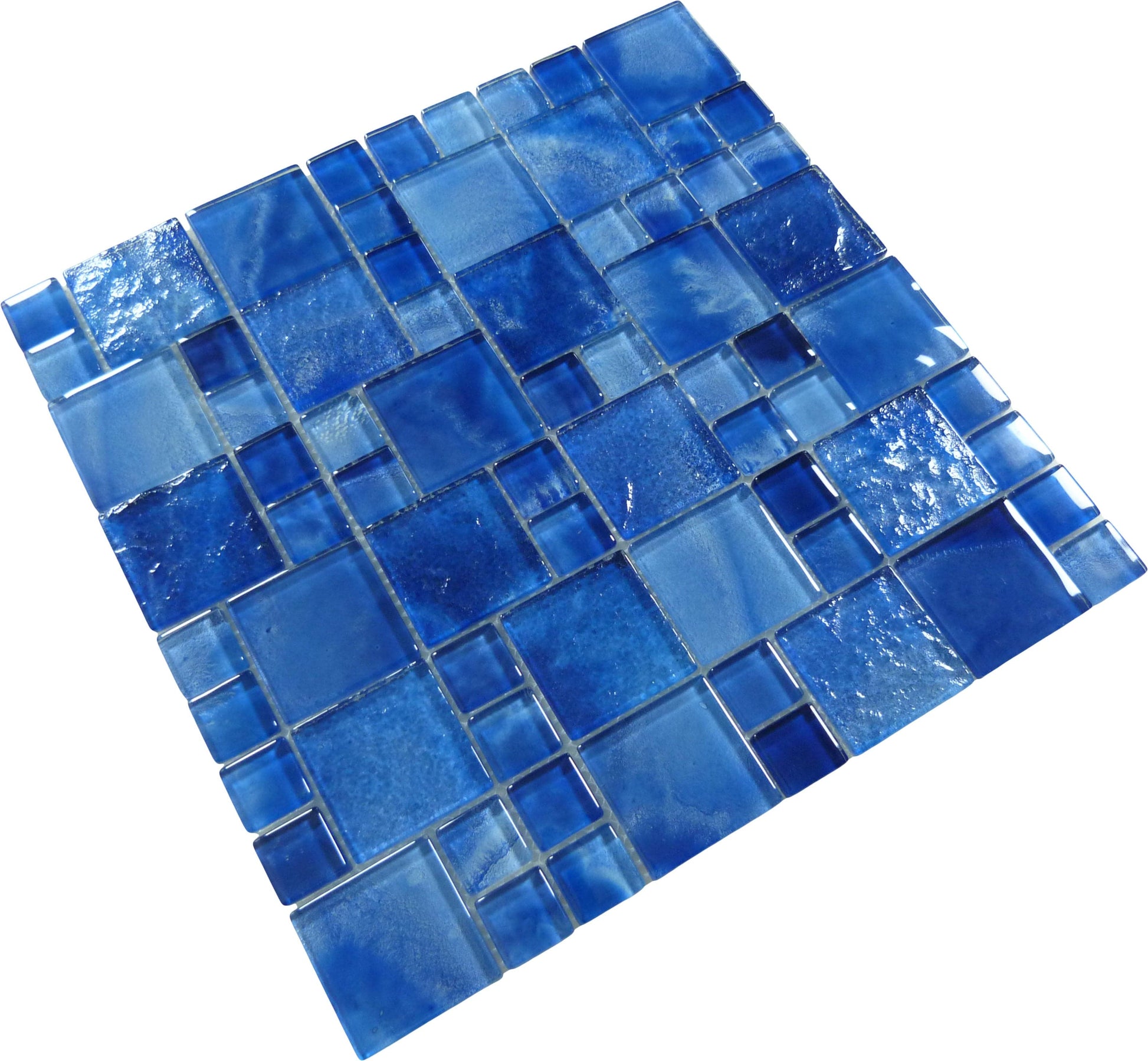 Santorini Midnight Blue Mix Squares Glossy Glass Tile Quest