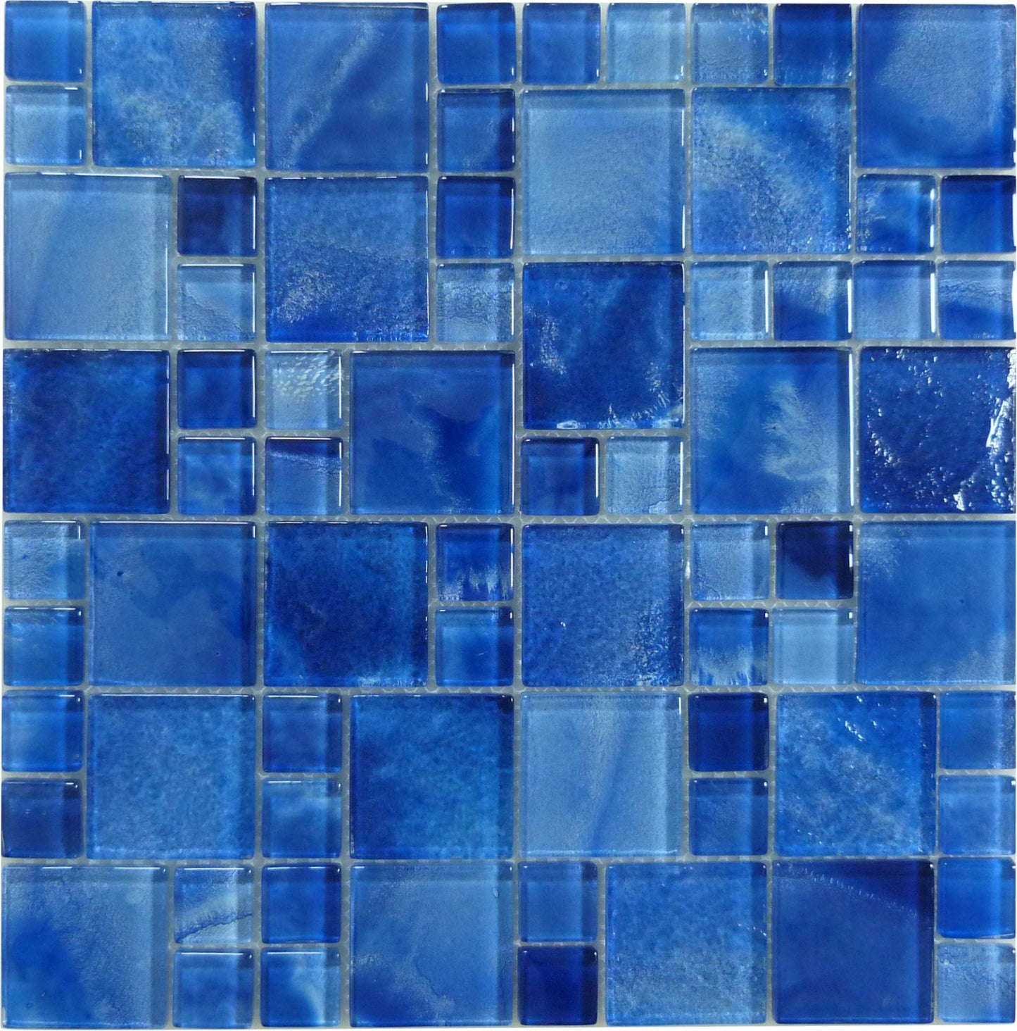 Santorini Midnight Blue Mix Squares Glossy Glass Tile Quest