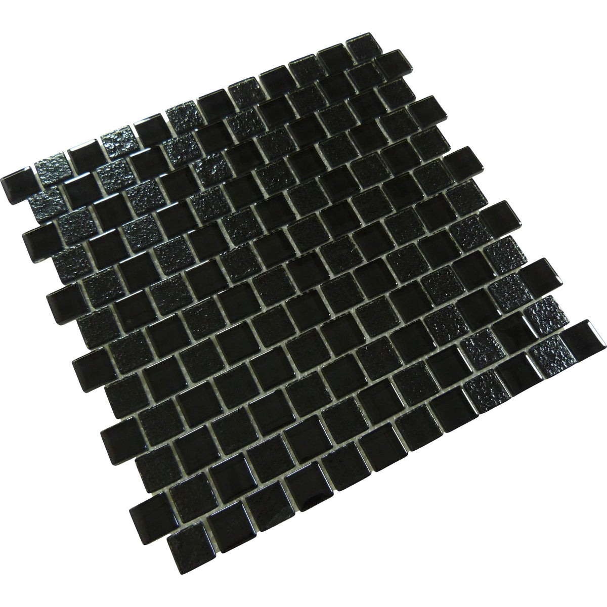 Serenity Black 1x1 Offset Glass Tile | Oasis Tile