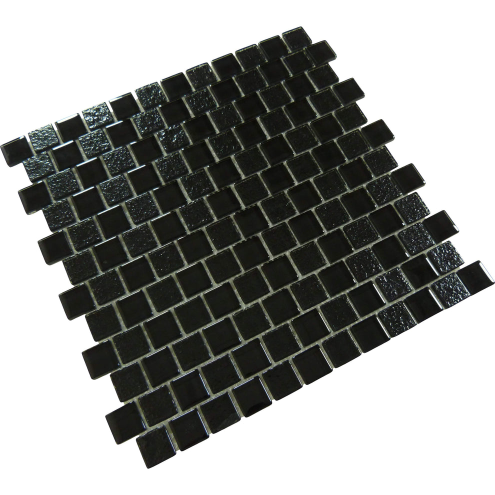 Serenity Black 1x1 Offset Glass Tile | Oasis Tile